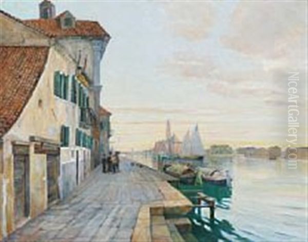 View From Venice Oil Painting by Johan Rohde