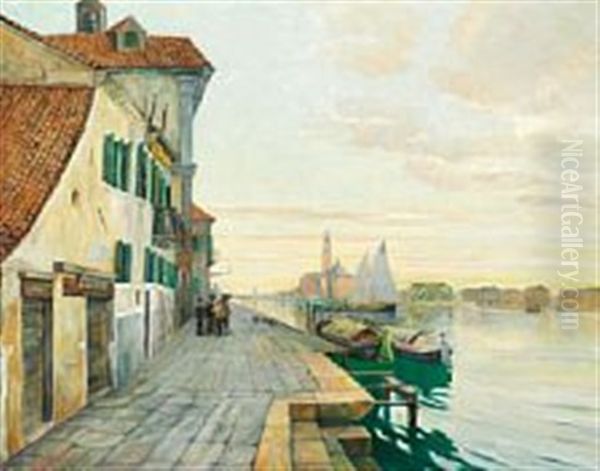 View From Venice Oil Painting by Johan Rohde