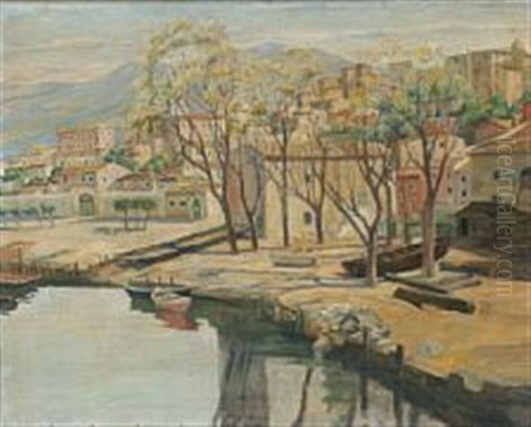 Terracina Set Fra Kanalen Oil Painting by Johan Rohde