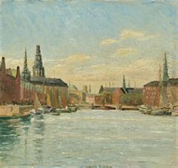 Canal View From Copenhagen Oil Painting by Johan Rohde