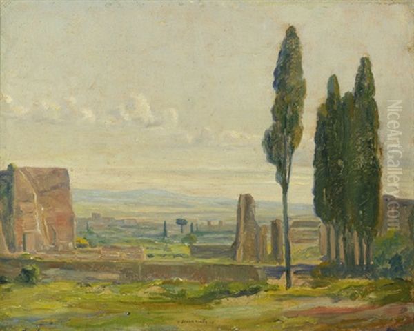 Landschaft In Der Romischen Campagna Oil Painting by Johan Rohde