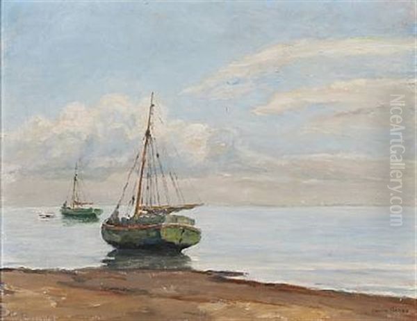 Coastal Scene With Sailing Boats Oil Painting by Johan Rohde