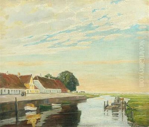 Scenery From Skibbroen In Ribe Oil Painting by Johan Rohde