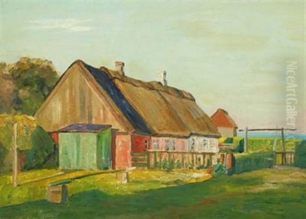 Danish Landscape With Half-timbered House Oil Painting by Johan Rohde