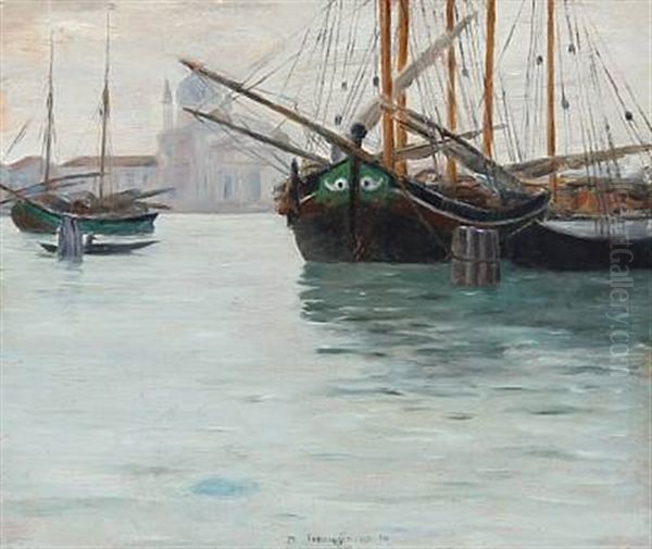 Den Store Kanal I Venedig (canale Grande In Venice) Oil Painting by Johan Rohde