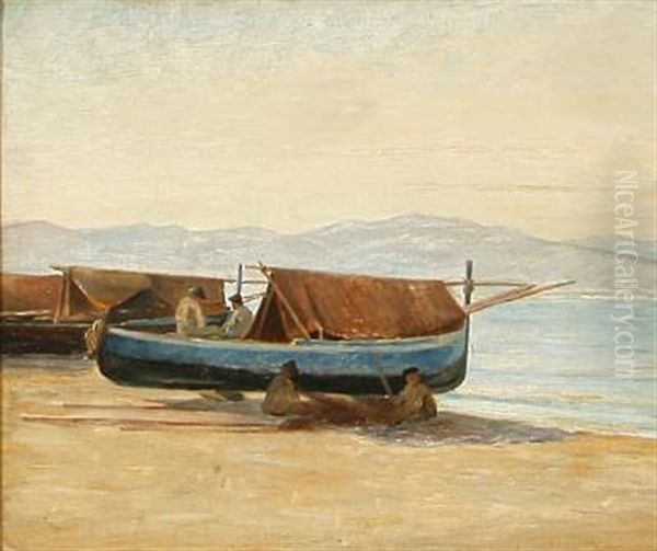 Baade Ved Terracina Oil Painting by Johan Rohde