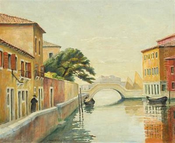 Kanal I Venedig Oil Painting by Johan Rohde