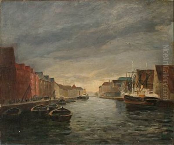 View From Christianshavn Canal, Denmark Oil Painting by Johan Rohde