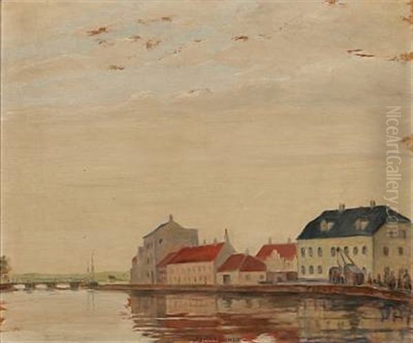 Harbour Scene From Randers, Denmark Oil Painting by Johan Rohde