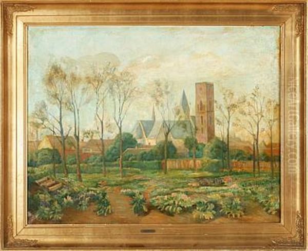 View Of Ribe Cathedral, Denmark Oil Painting by Johan Rohde