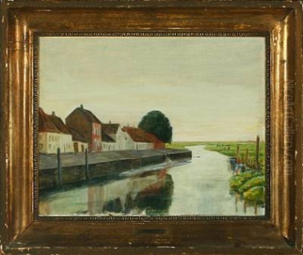 Ved Ribe, Skibsbro Oil Painting by Johan Rohde