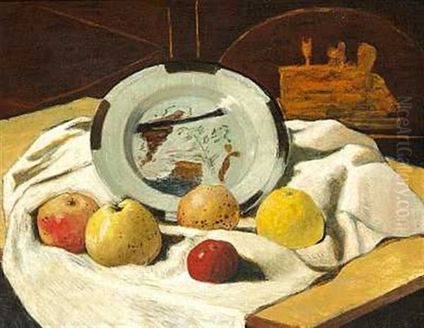 Nature Morte. Tallerken Med Aebler Oil Painting by Johan Rohde