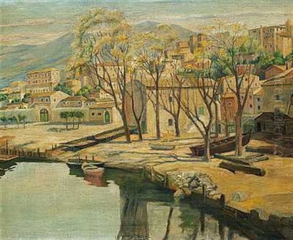 Terracina Set Fra Kanalen Oil Painting by Johan Rohde