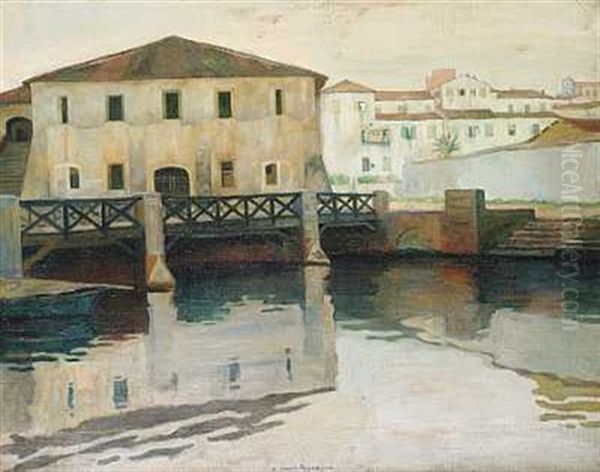 Broen Over Kanalen I Terracina Oil Painting by Johan Rohde