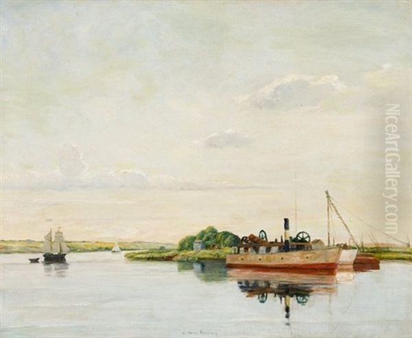 Gudenaa Ved Randers Oil Painting by Johan Rohde