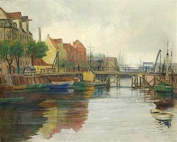 Parti Fra Christianshavns Kanal Oil Painting by Johan Rohde