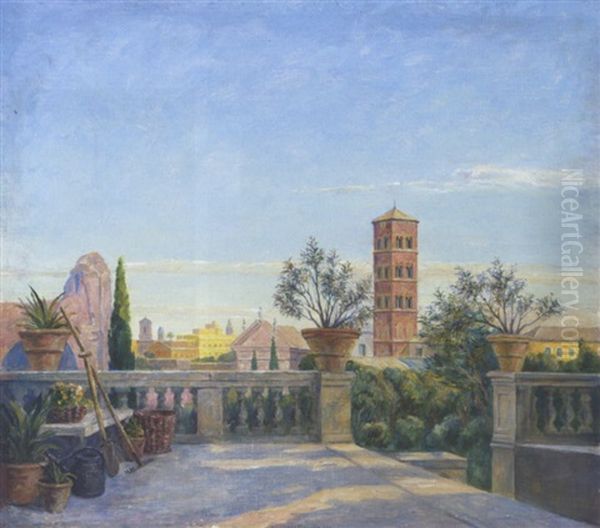 Udsigt Over Forum Romanum Fra Palatinerhojen I Rom Oil Painting by Johan Rohde