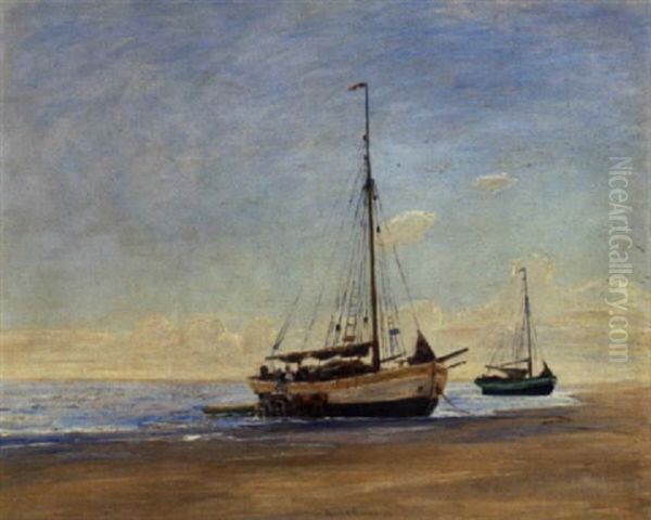 Optrukne Skibe Pa Stranden, Fano Oil Painting by Johan Rohde