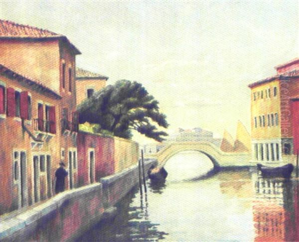 Kanalparti Fra Venedig Oil Painting by Johan Rohde