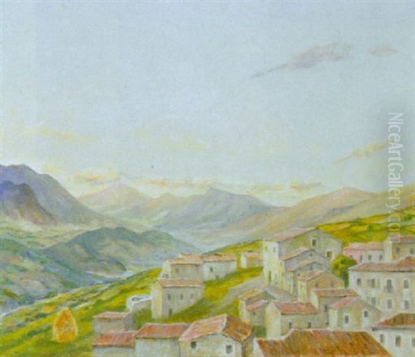 Udsigt Over Hustage I En Bjergkloft, Italien Oil Painting by Johan Rohde