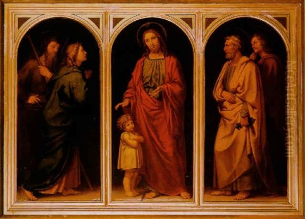 Christ With A Child And Four Saints Oil Painting by Franz von Rohden