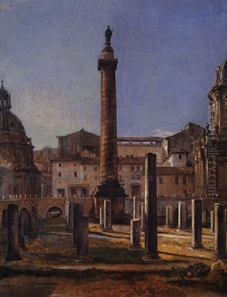 Trajan's Column, Rome Oil Painting by Johann Martin Von Rohden