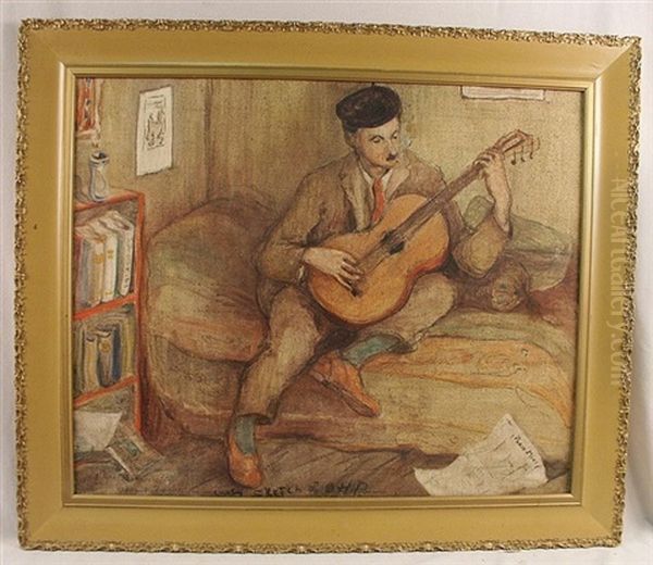 Man With Guitar Oil Painting by Paul Rohland