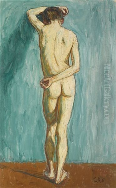 Mannlicher Ruckenakt (male Nude, Back View) Oil Painting by Christian Rohlfs