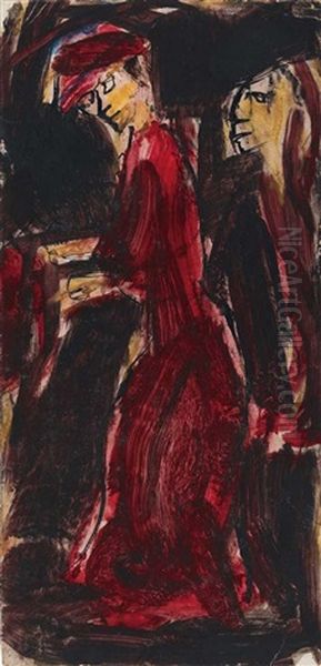 Frau In Rot Oil Painting by Christian Rohlfs