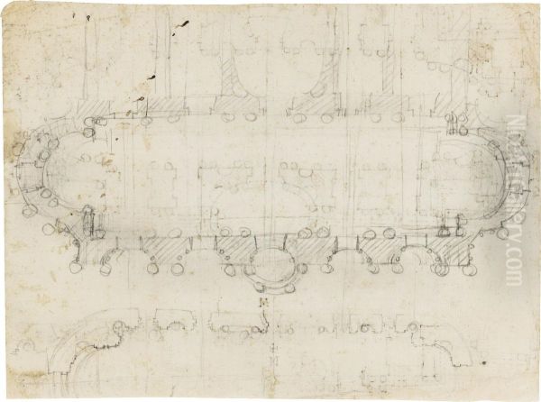 Designs For The Narthex And West Front Of S. Giovanni In Laterano, Rome Oil Painting by Francesco Castelli Borromini