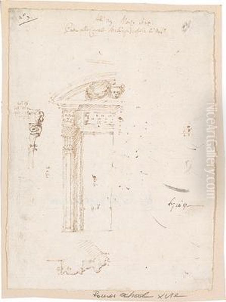 Design For A Portico With Corinthian Columns Oil Painting by Francesco Castelli Borromini