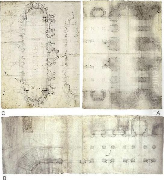 C) Recto And Verso: A Variant Proposal For The Narthex And West Front Oil Painting by Francesco Castelli Borromini