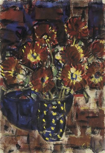 Blumenstilleben Und Blaue Schale Oil Painting by Christian Rohlfs