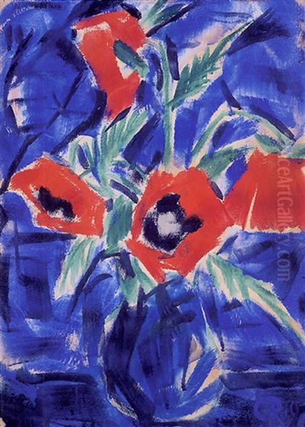 Mohn In Einer Glasvase Oil Painting by Christian Rohlfs