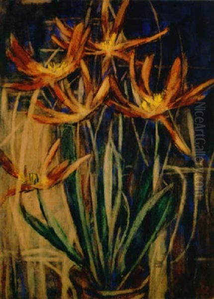 Rote Tulpen Oil Painting by Christian Rohlfs