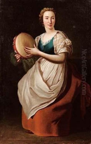 Ragazza In Costume Con Tamburello Oil Painting by Paolo Borroni