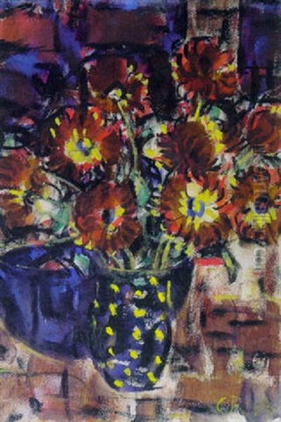 Blumenstilleben Und Blaue Schale Oil Painting by Christian Rohlfs