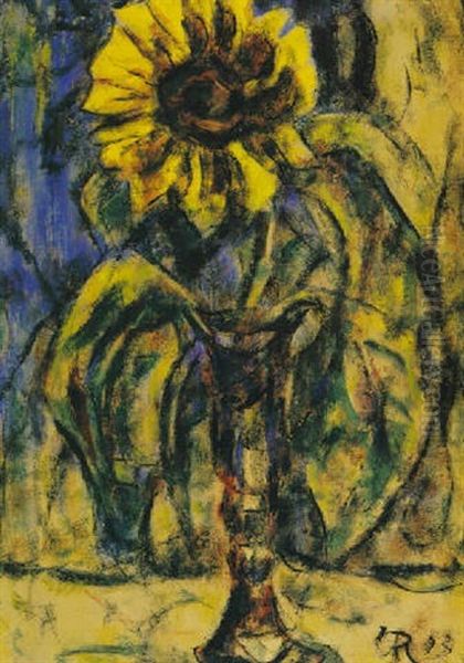 Sonnenblume In Einer Glasvase Oil Painting by Christian Rohlfs