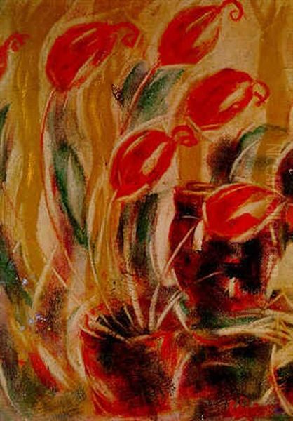 Rote Tulpen Oil Painting by Christian Rohlfs