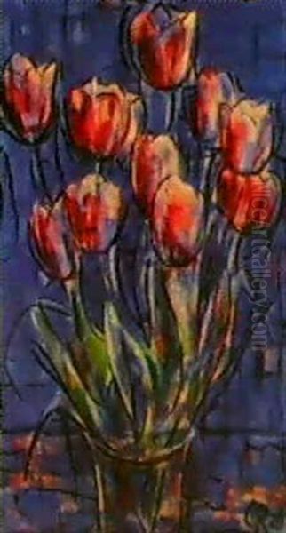 Rote Tulpen Im Glas Oil Painting by Christian Rohlfs