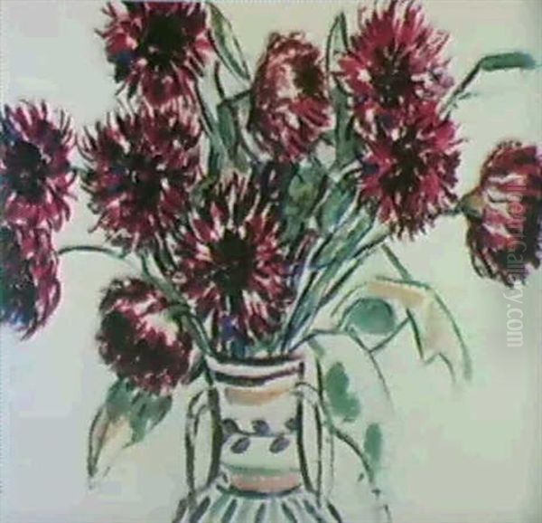 Dahlien In Keramikvase Oil Painting by Christian Rohlfs