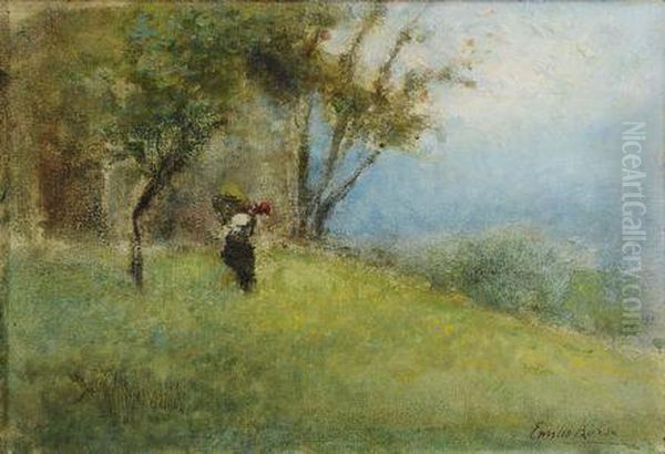 Paesaggio Con Figura Oil Painting by Emilio Borsa