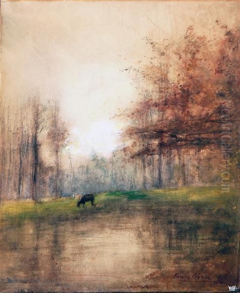 Autunno Nel Parco Di Monza. Oil Painting by Emilio Borsa