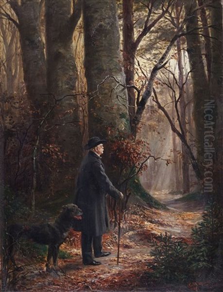 Bismarck With His Pet Mastiff In Sachsenwald Oil Painting by Carl Rohling