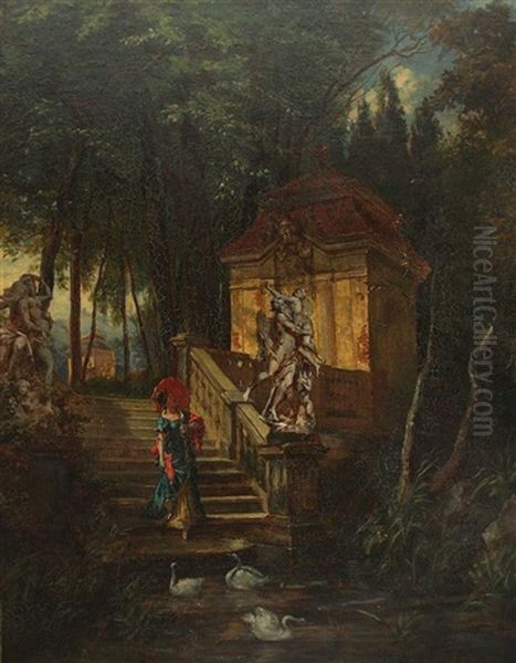 Romantische Szene Im Schlosgarten Oil Painting by Carl Rohling