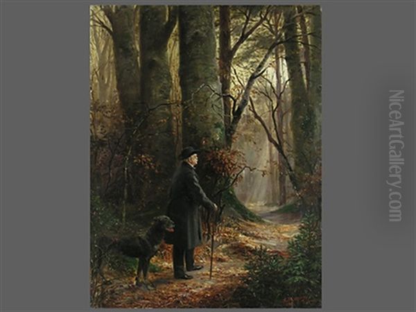 Furst Otto Von Bismarck Mit Seinem Hund Auf Einem Waldspaziergang Oil Painting by Carl Rohling