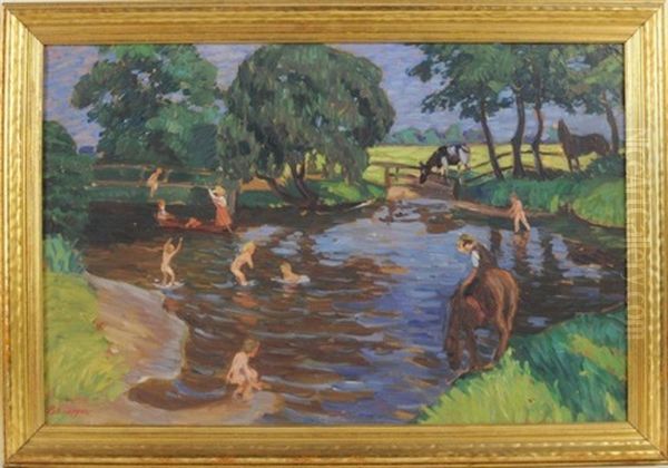 Swimming Hole Oil Painting by Wilhelm Heinrich Rohmeyer