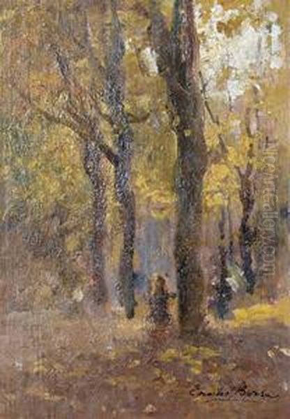 Vedute Del Parco Di Monza Oil Painting by Emilio Borsa