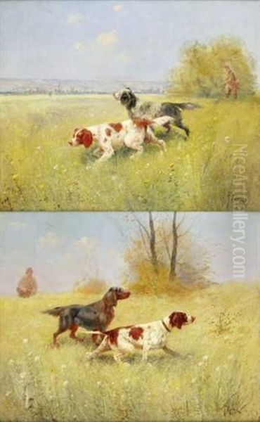 Les Chiens D'arret (2 Works) Oil Painting by Fred Rohr