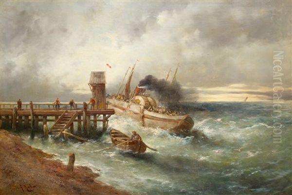 Schaufelraddampfer An Sturmischer Kuste Oil Painting by Paul Theodor Rohr